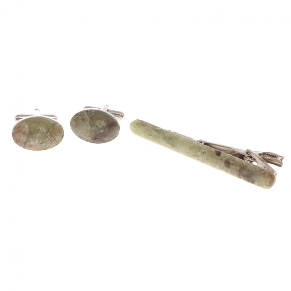 Набор запонки овальные и зажим для галстука камень желтый апатит фото 1 — 