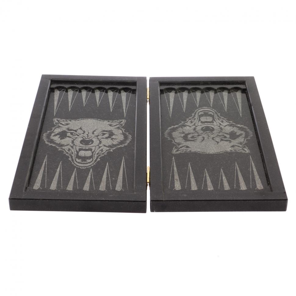 Нарды из камня с гравировкой "Волк" фото 1 — 