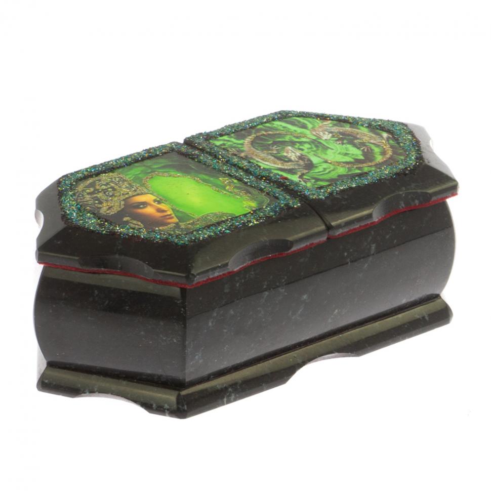 Шкатулка "Хозяйка медной горы / Две ящерицы" 20х10х7,5 см черный змеевик фото 1 — 