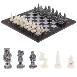 Шахматы &quot;Северные народы&quot; доска 40х40 см серый мрамор змеевик — 