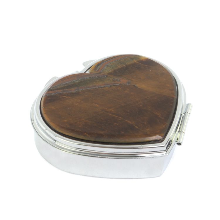 Таблетница "Сердце" на 3 отделения тигровый глаз цвет серебро фото 1 — 