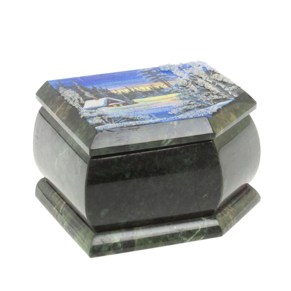 Шкатулка с расписной крышкой "Зимний домик" 11х9х6,5 см фото 1 — 