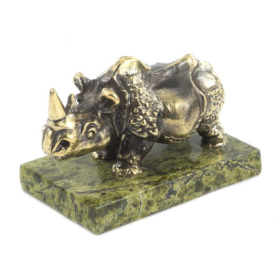 Статуэтка из бронзы и змеевика "Носорог" бронза змеевик фото 1 — 