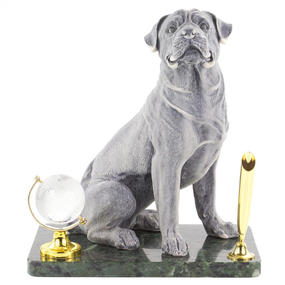 Подставка под ручку "Ротвейлер" змеевик мрамолит фото 1 — 