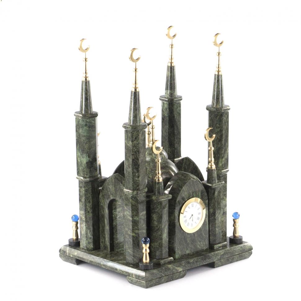 Декоративные часы из камня "Мечеть" змеевик фото 1 — 