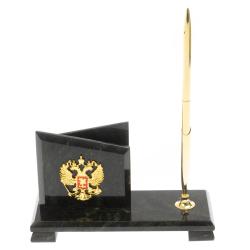 Визитница настольная с гербом РФ &quot;Мини 3&quot; камень змеевик — 