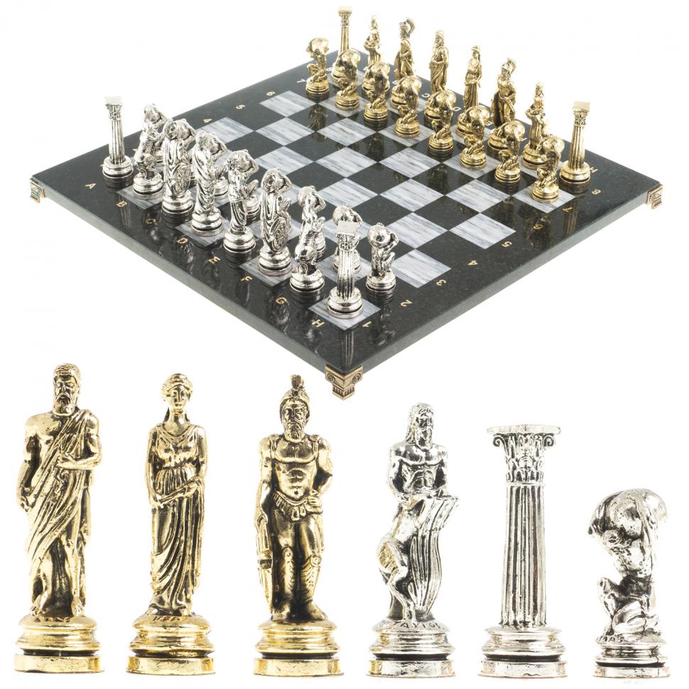 Шахматы "Атлас" доска 44х44 см из мрамора фигуры металлические фото 1 — 
