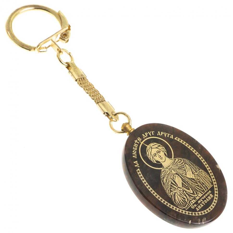 Брелок-оберег с молитвой "Святой Анатолий" камень обсидиан фото 1 — 