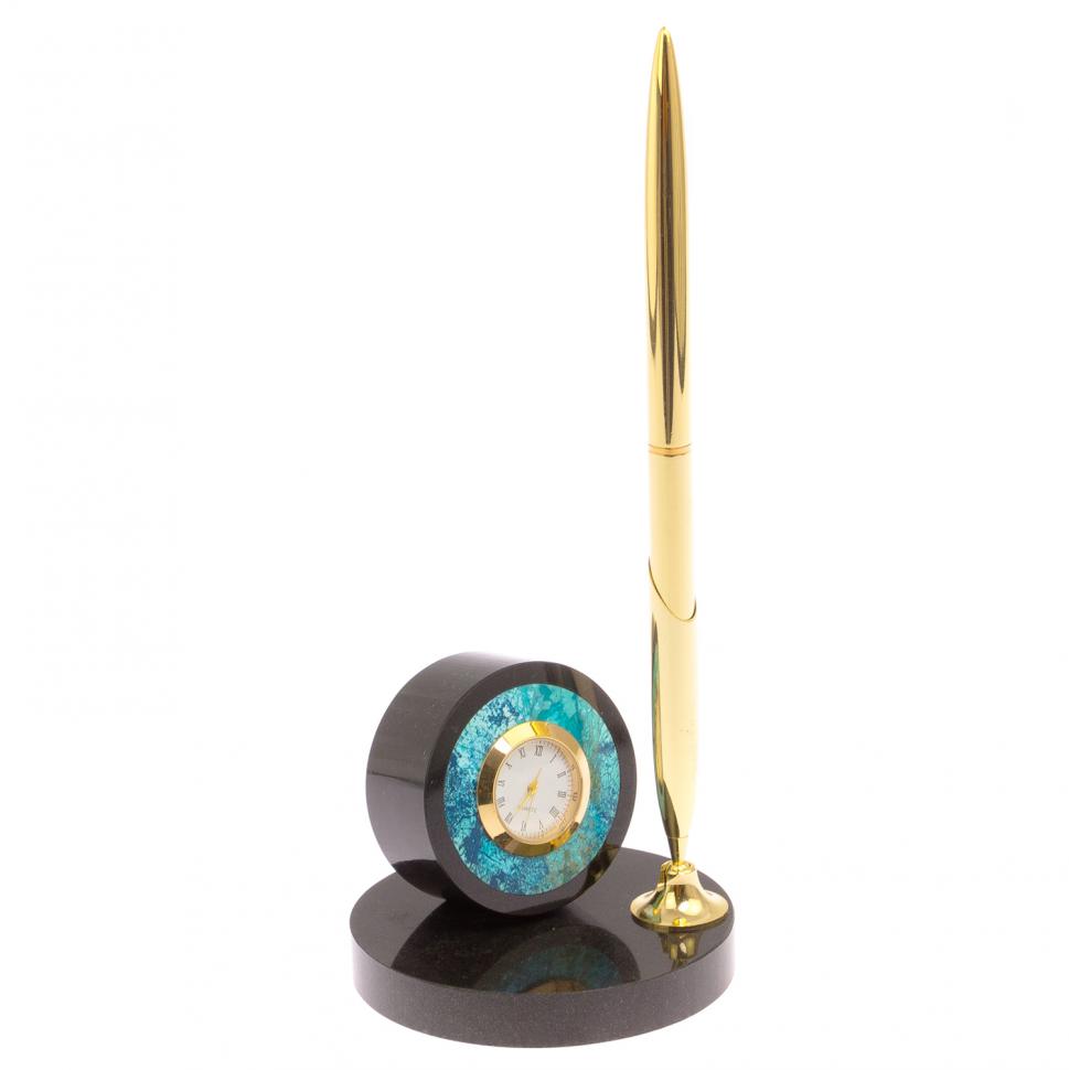 Часы настольные с ручкой камень хризоколла фото 1 — 