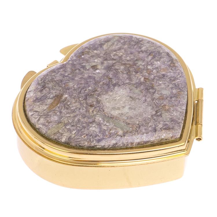 Таблетница "Сердце" на 3 отделения камень лепидолит золото фото 1 — 