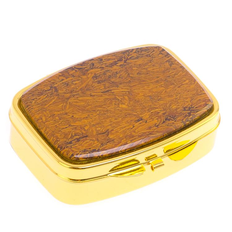 Таблетница на 2 отделения камень змеиная яшма цвет золото фото 1 — 