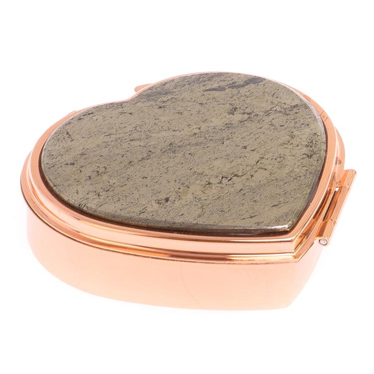Таблетница "Сердце" на 3 отделения камень пирит цвет красное золото фото 1 — 