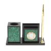 Настольная визитница с часами из малахита 18х7,5х9 см фото 1 — 