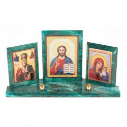 Икона с подсвечниками Триптих из змеевика 24х6,5х12,5 см — 