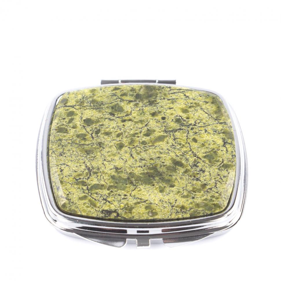 Зеркальце складное карманное из змеевика цвет серебро фото 1 — 