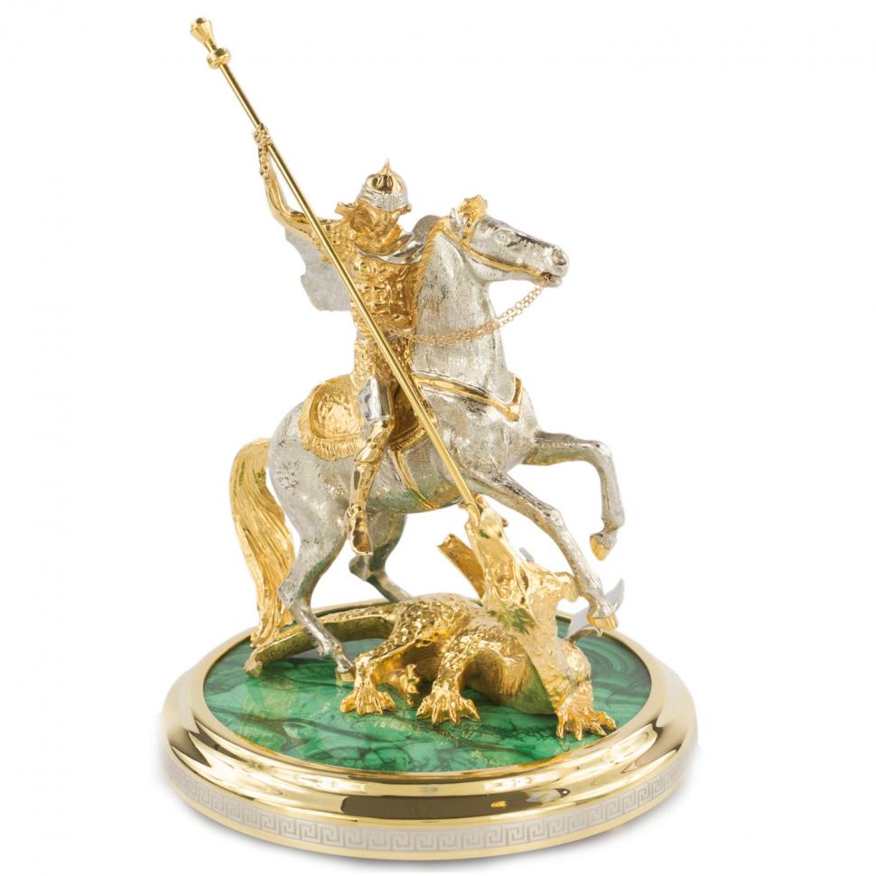 Статуэтка из бронзы "Святой Георгий Победоносец" камень малахит фото 1 — 