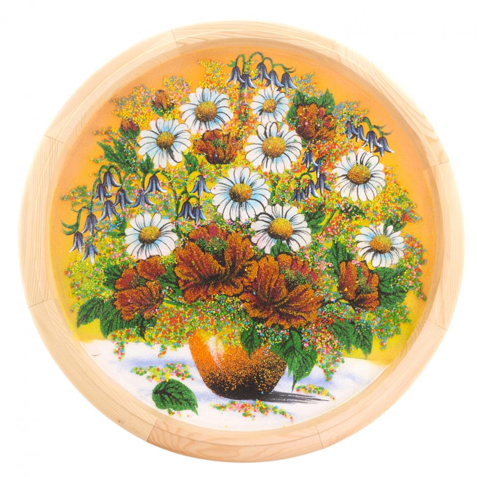 Панно на дереве "Букет ромашек" 50 см рисунок каменная крошка фото 1 — 