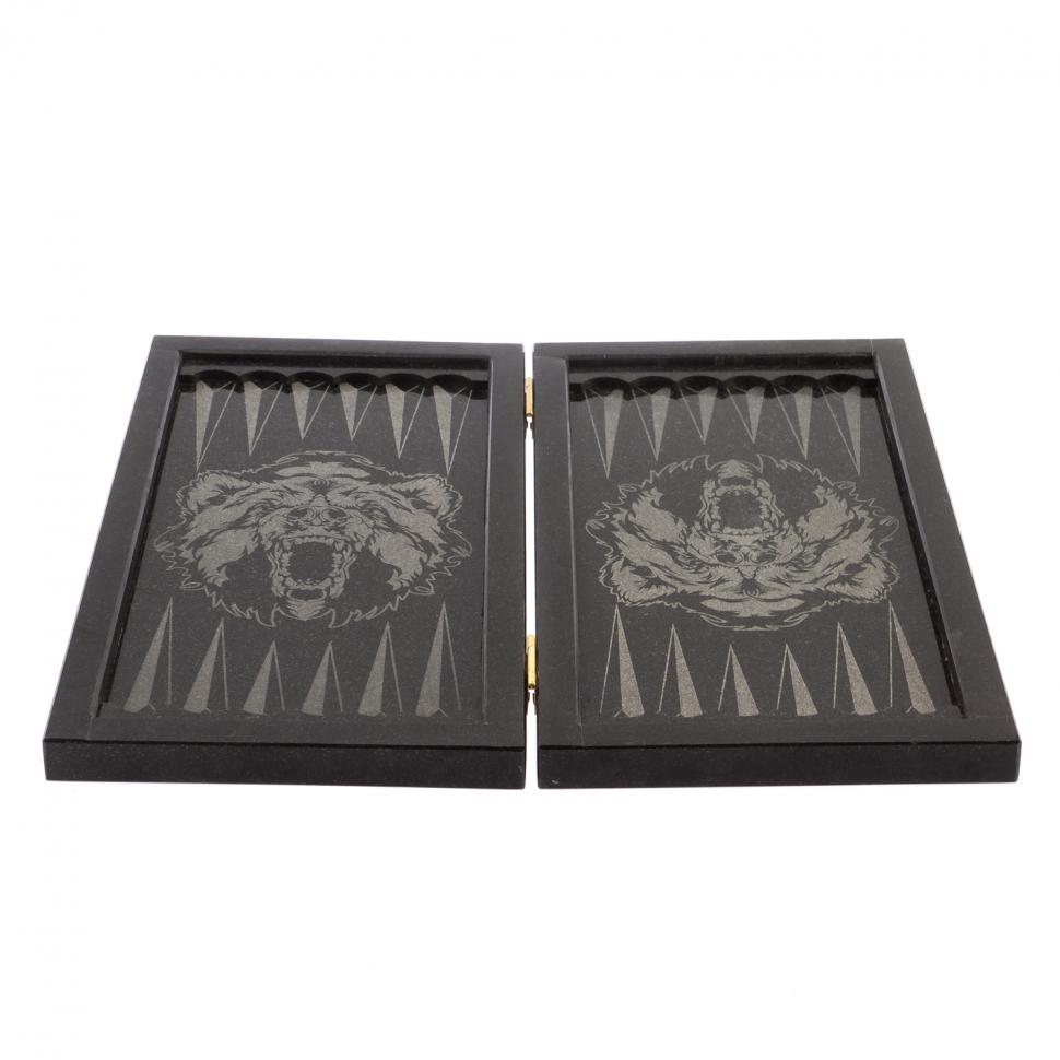 Нарды из камня с гравировкой "Медведь" фото 1 — 