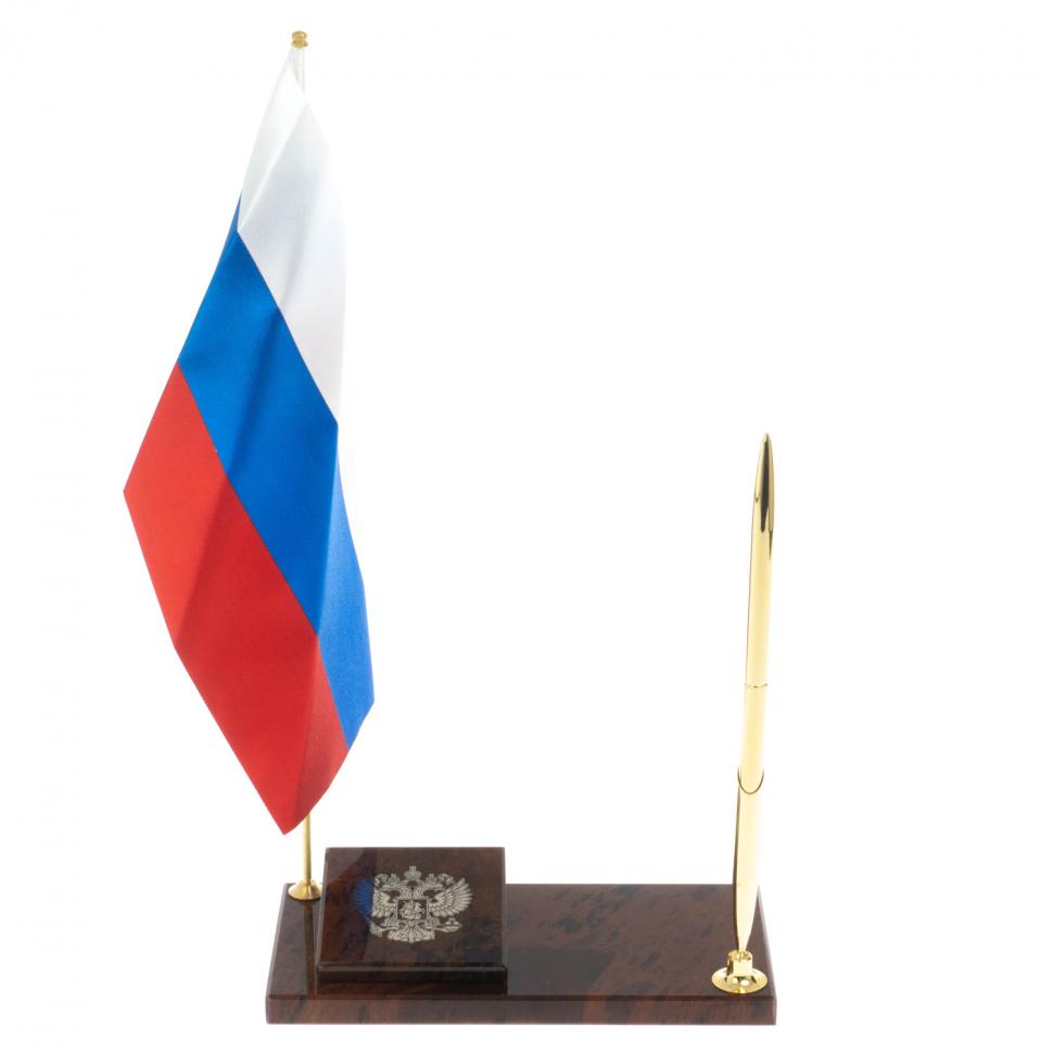 Флаг России с гербом РФ ручкой из коричневого обсидиана фото 1 — 