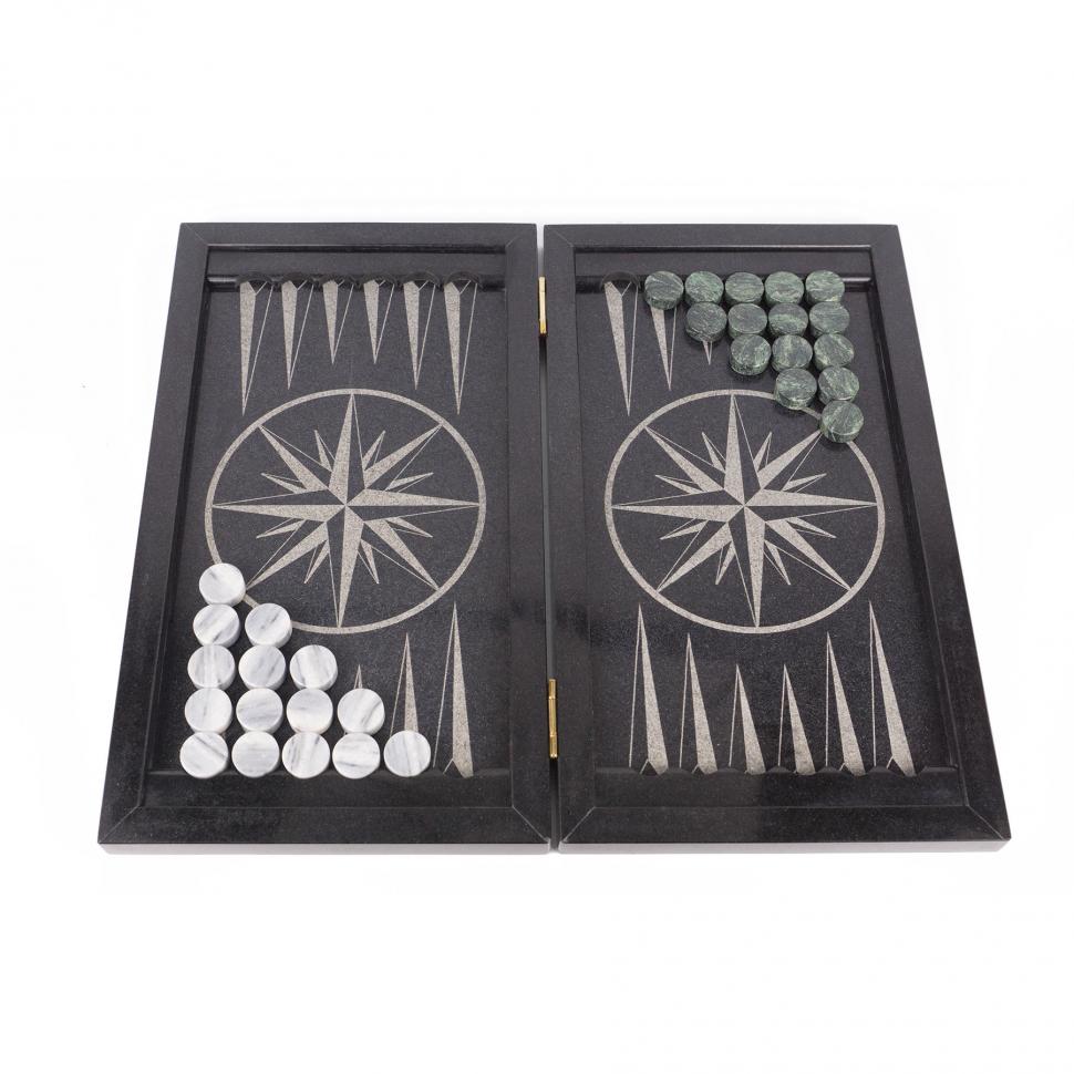 Подарочные нарды "Роза ветров/Герб" из камня гранит фото 1 — 