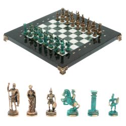 Шахматы &quot;Римские воины&quot; фигуры бронза / патина 28х28 см из мрамора и змеевика — 