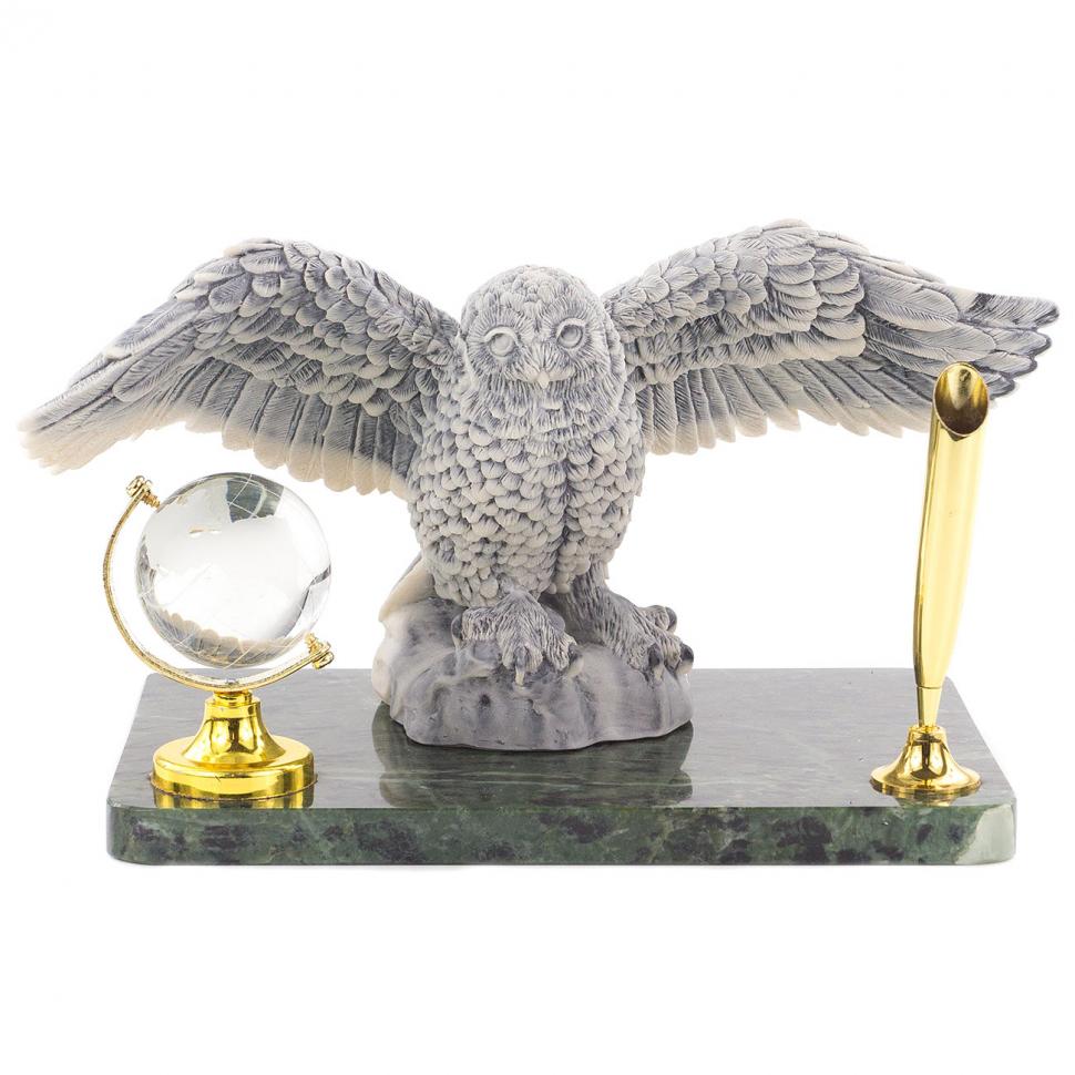 Подставка под ручку "Полярная сова" мрамолит змеевик фото 1 — 