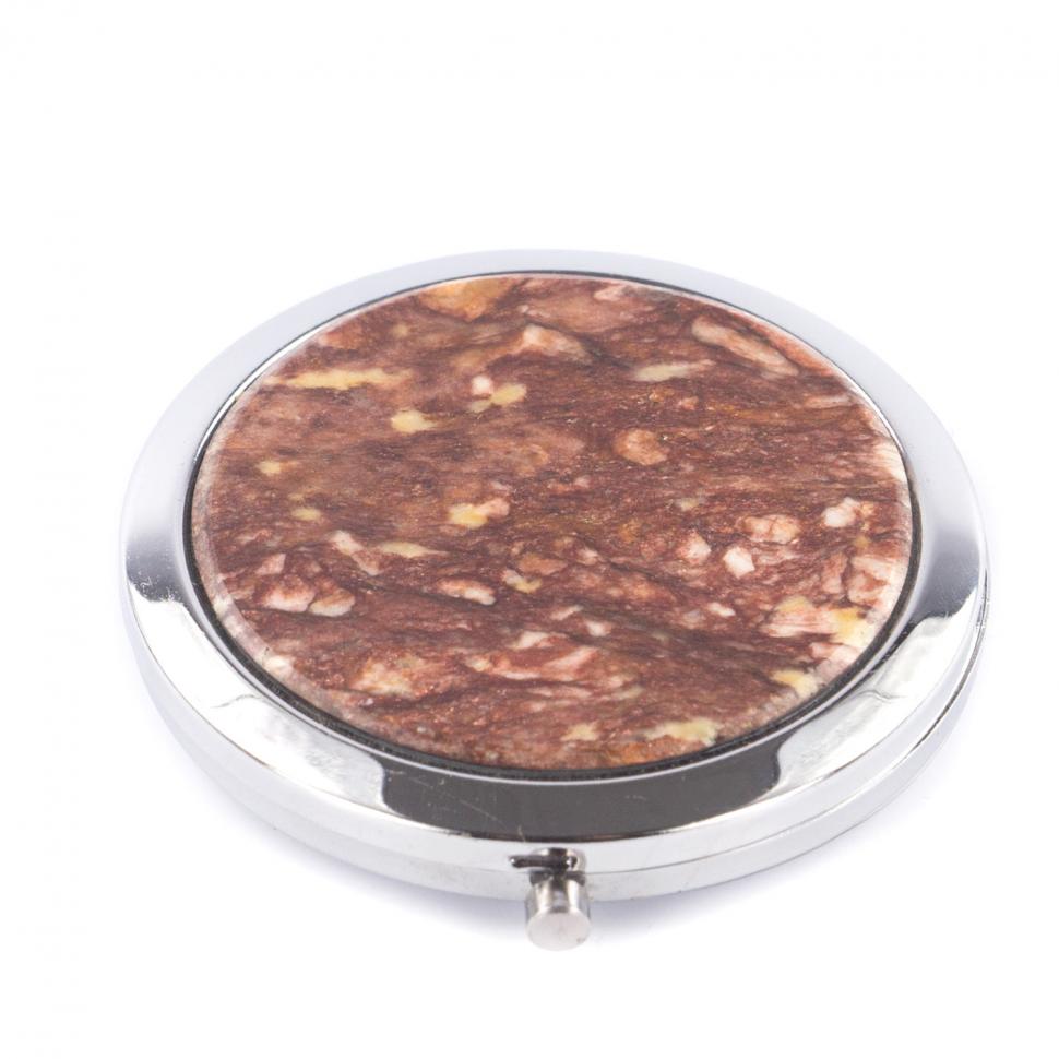 Зеркало карманное круглое из авантюрина цвет серебро фото 1 — 