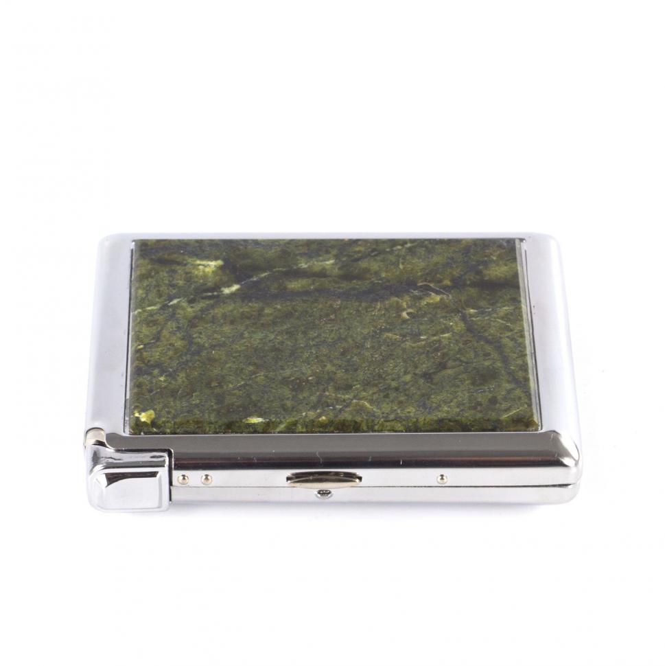 Сувенирный портсигар 20 сигарет с зажигалкой камень змеевик темный фото 1 — 