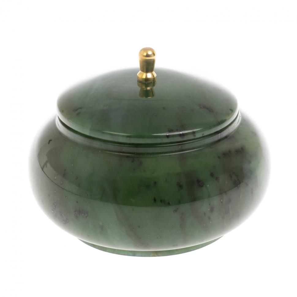 Шкатулка круглая из нефрита 10х10х8 см фото 1 — 