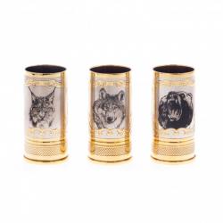 Набор стопок &quot;Хищные звери&quot; 3 шт в кожаном чехле Златоуст — 