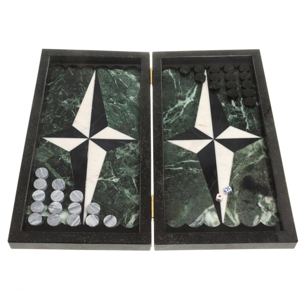 Каменные нарды "Звезда" камень змеевик мрамор фото 1 — 