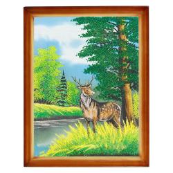 Картина &quot;Олень&quot; багет дерево 36х46 см, каменная крошка — 