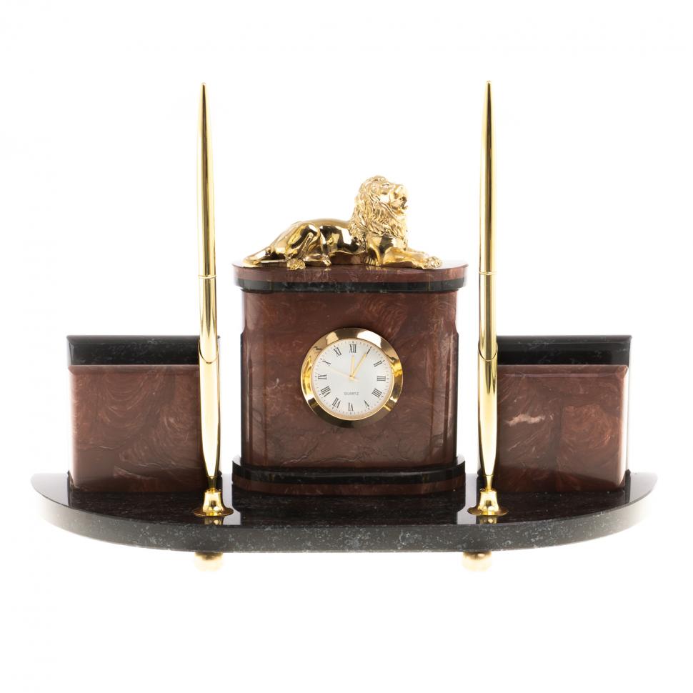 Письменный набор с визитницами "Лев" камень лемезит фото 1 — 