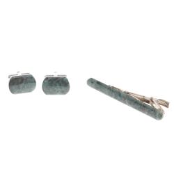 Набор запонки закругленные и зажим для галстука камень зеленый апатит — 