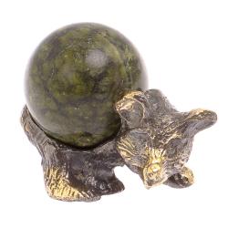Статуэтка из бронзы &quot;Медведь с шаром&quot; камень змеевик — 