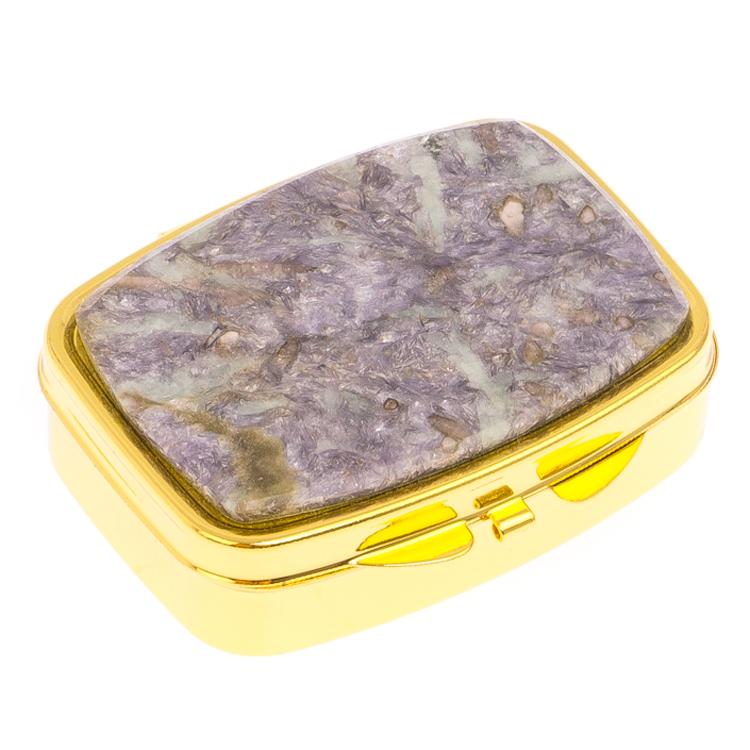 Таблетница на 2 отделения камень лепидолит цвет золото фото 1 — 