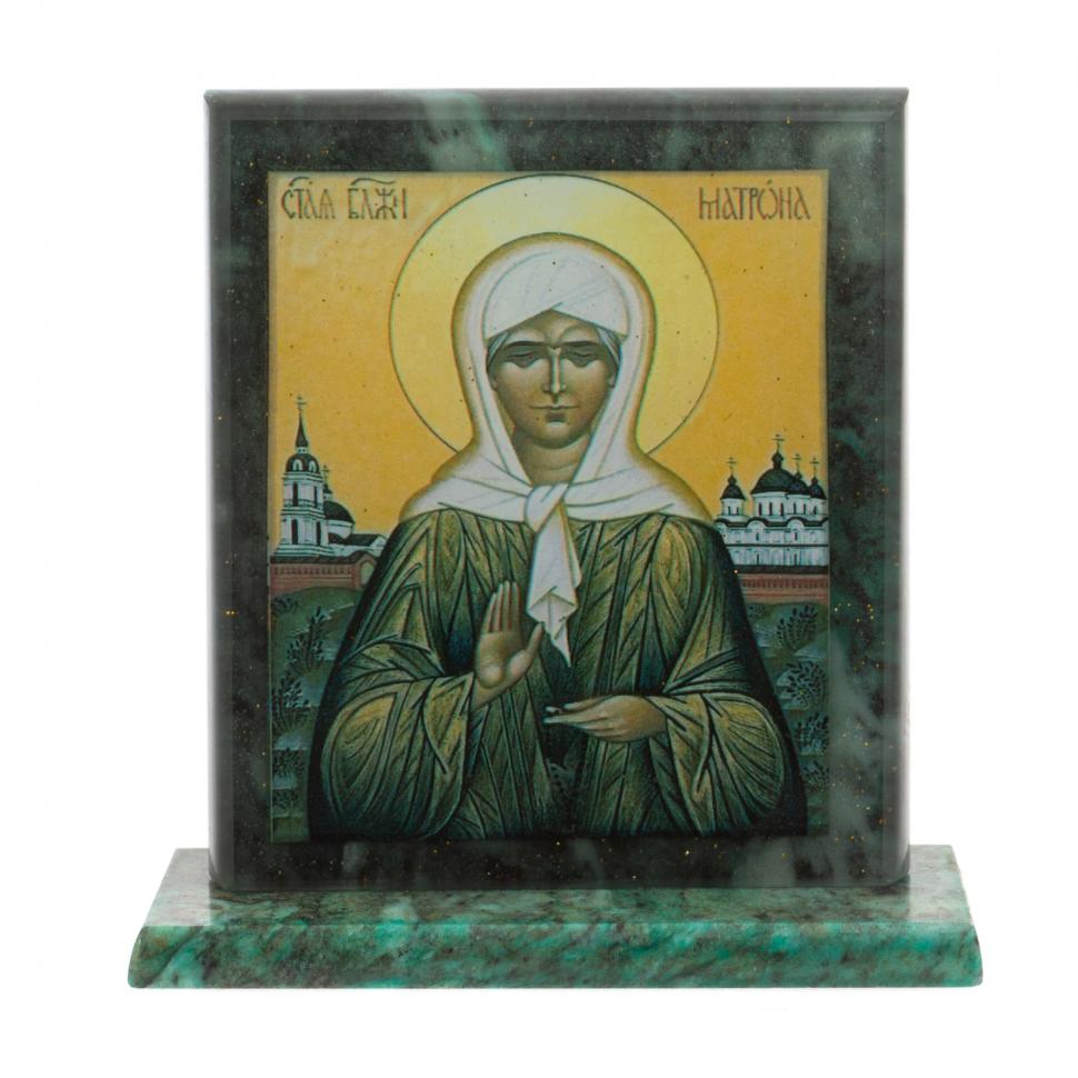 Икона настольная "Матрона Московская" камень змеевик 11,5х4,5х12 см фото 1 — 