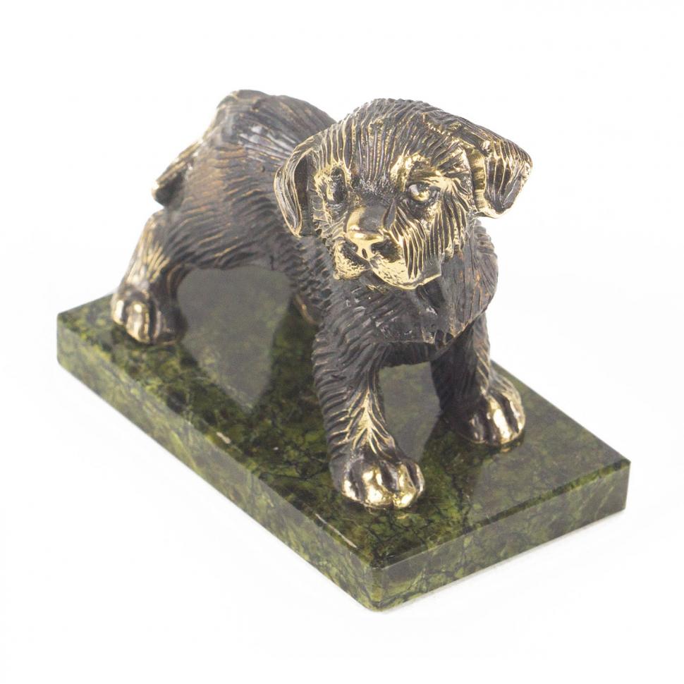 Статуэтка "Собачка большая №1" бронза змеевик фото 1 — 