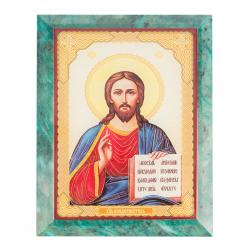 Икона настенная Спаситель из змеевика 14х18х1,2 см — 