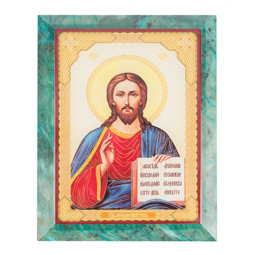 Икона настенная Спаситель из змеевика 14х18х1,2 см фото 1 — 