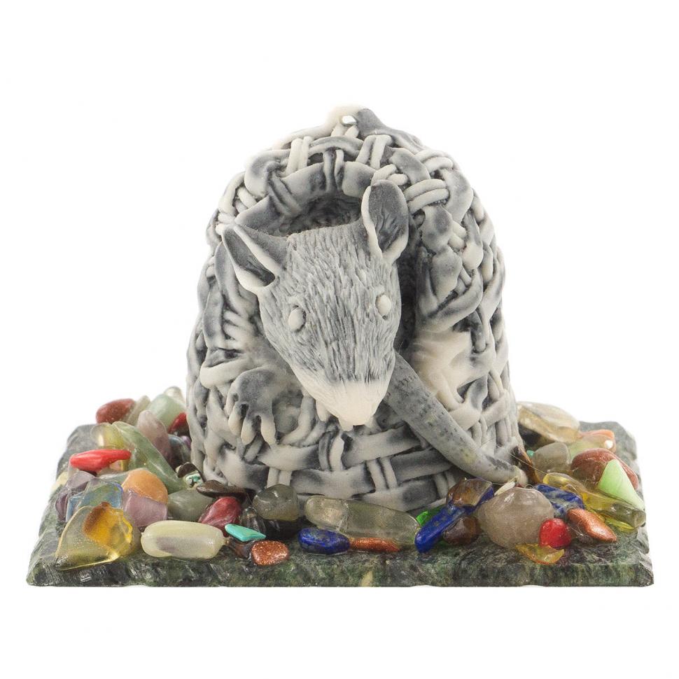 Сувенир из мрамолита "Крыса в корзине" фото 1 — 