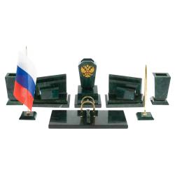 Письменный набор &quot;Бюрократ&quot; камень змеевик с гербом РФ — 