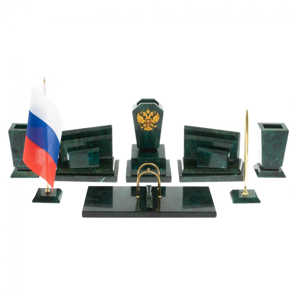 Письменный набор "Бюрократ" камень змеевик с гербом РФ фото 1 — 