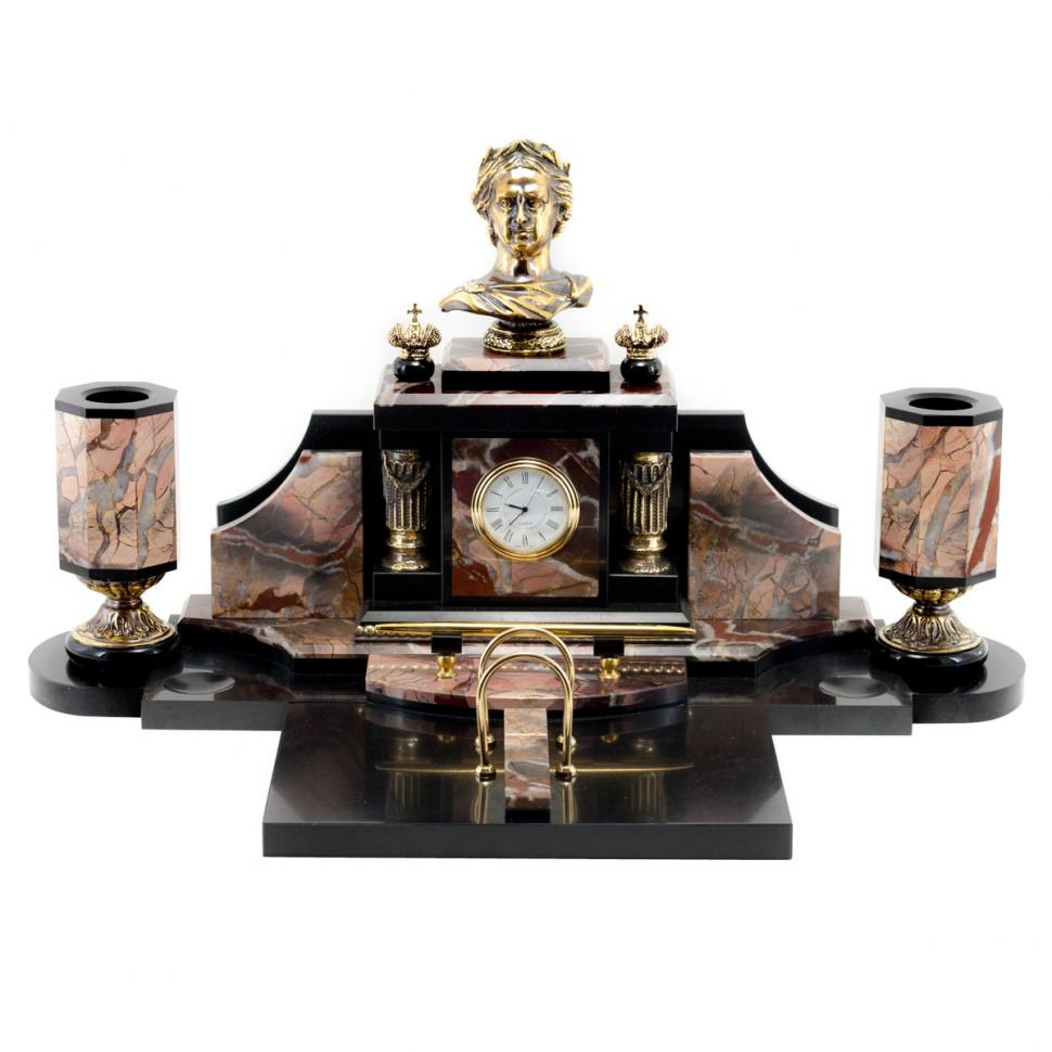 Настольный набор из яшмы и бронзы "Петр 1 Великий" фото 1 — 