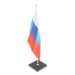 Флагшток настольный с флагом РФ из черного обсидиана — 
