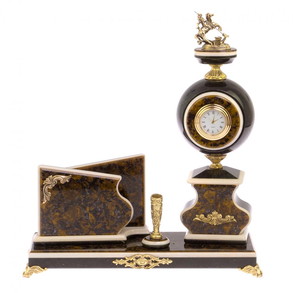 Письменный прибор "Георгий Победоносец" змеевик, лабрадорит фото 1 — 