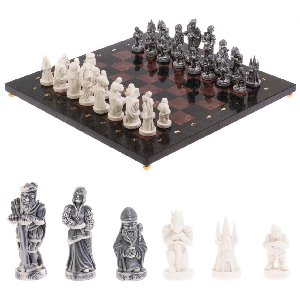 Шахматы "Средневековье" доска 40х40 см лемезит змеевик фото 1 — 