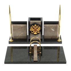 Настольный набор &quot;Офисный&quot; с гербом РФ камень бежевый мрамор — 