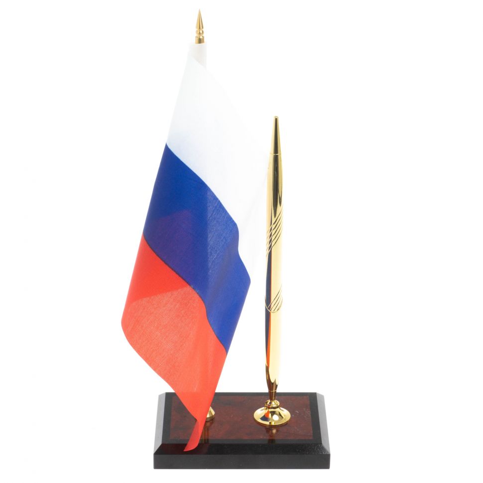 Подставка под ручку с флагом РФ из яшмы 10х7х25 см фото 1 — 