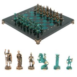 Шахматы &quot;Римские воины&quot; фигуры бронза / патина 28х28 см из змеевика — 